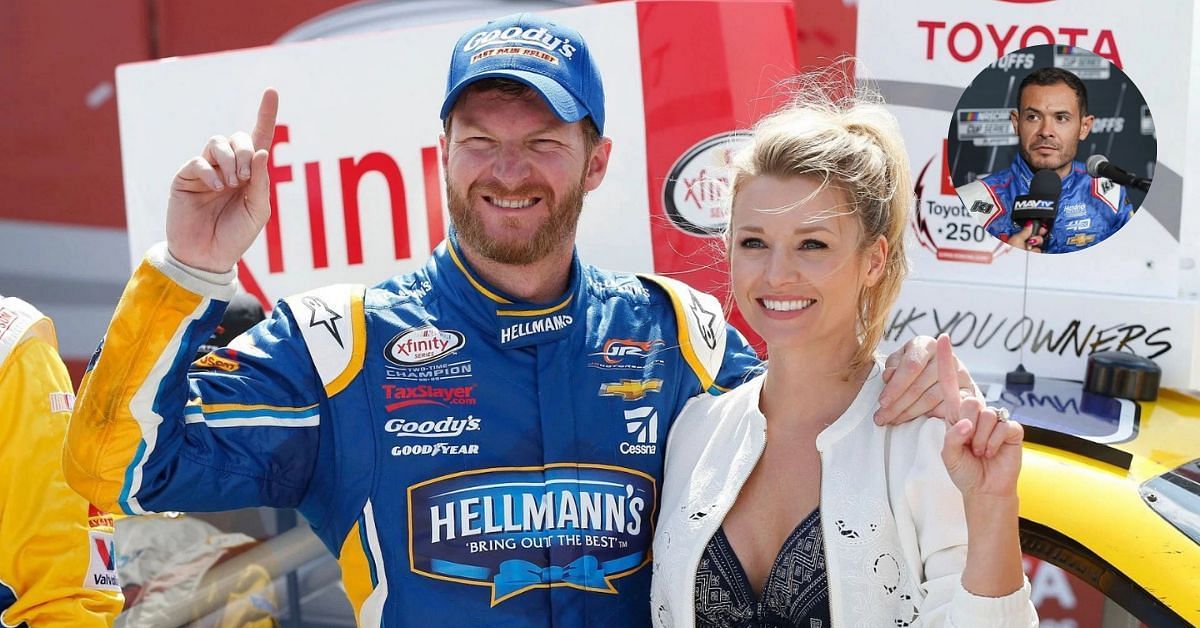 Kyle Larson(R) Dale Earnhardt Jr. (L) and Amy Earnhardt raising money for the action though Bristol race gears(Image: Imagn)