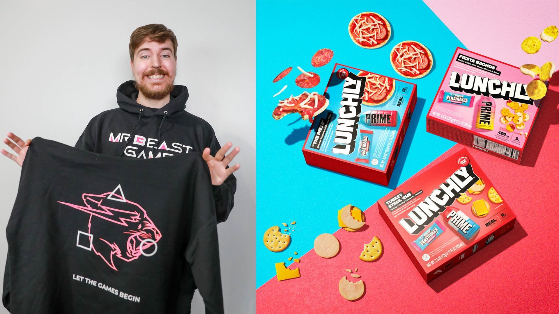 MrBeast says Lunchly is better than Lunchables in terms of calories and sugar content (Image via MrBeast/X, Lunchly.com)