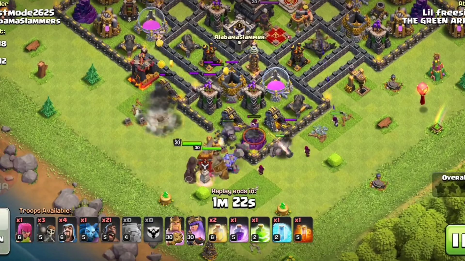 Golem, Bowlers, Wizards, Archer Queen, and other troops are used to clear the base core (Image via Supercell)