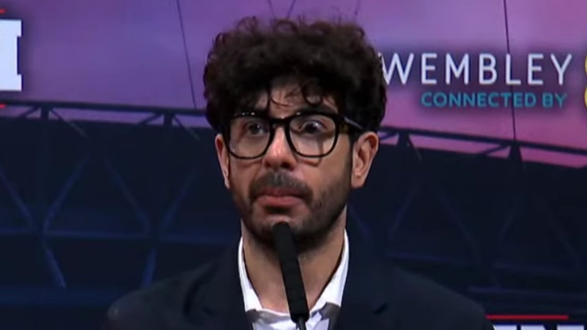 Tony Khan at the All In 2024 media scrum. (Image via AEW YT)