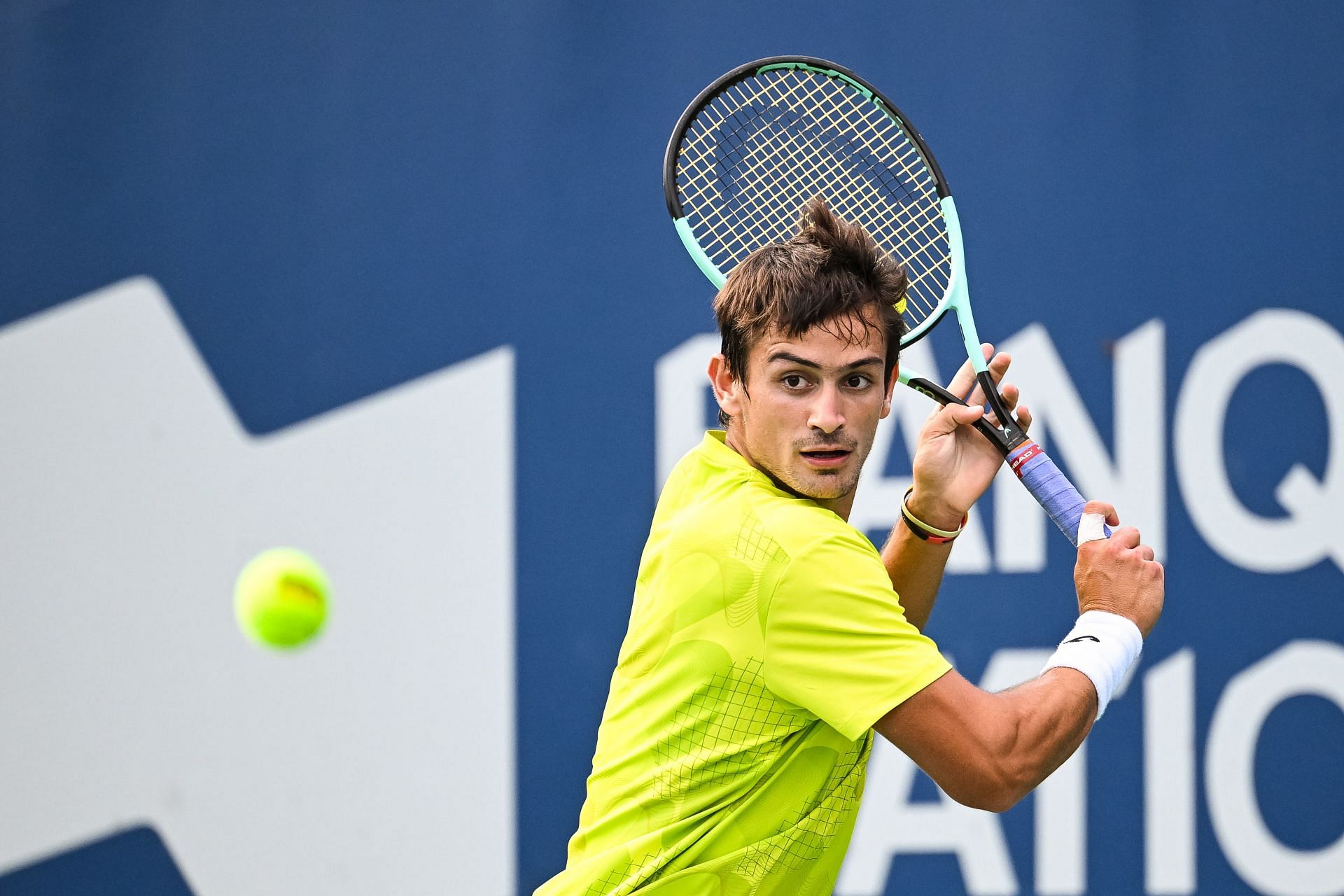 Navone prepares to play a slice shot during the National Bank Open - Source: Getty