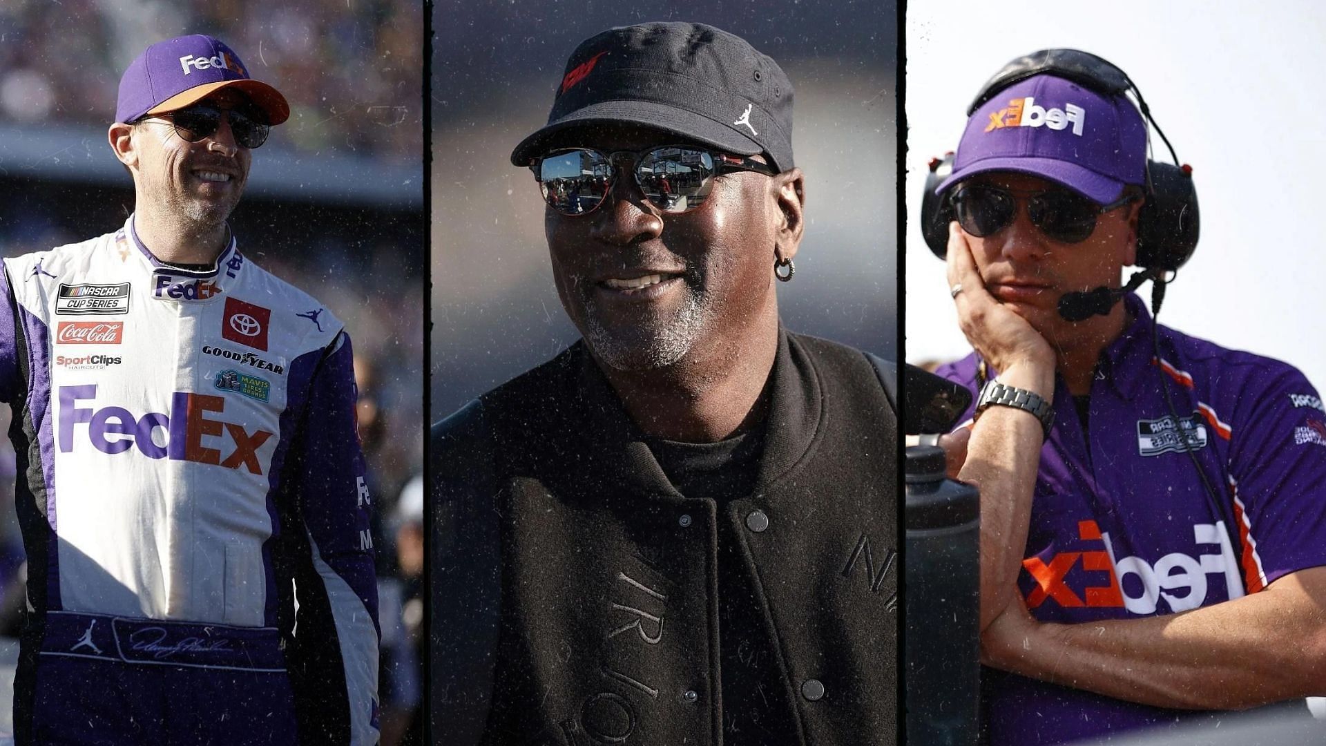 Denny Hamlin&rsquo;s (L) crew chief (R) hails Michael Jordan&rsquo;s (center) passion for NASCAR (Image: Getty)