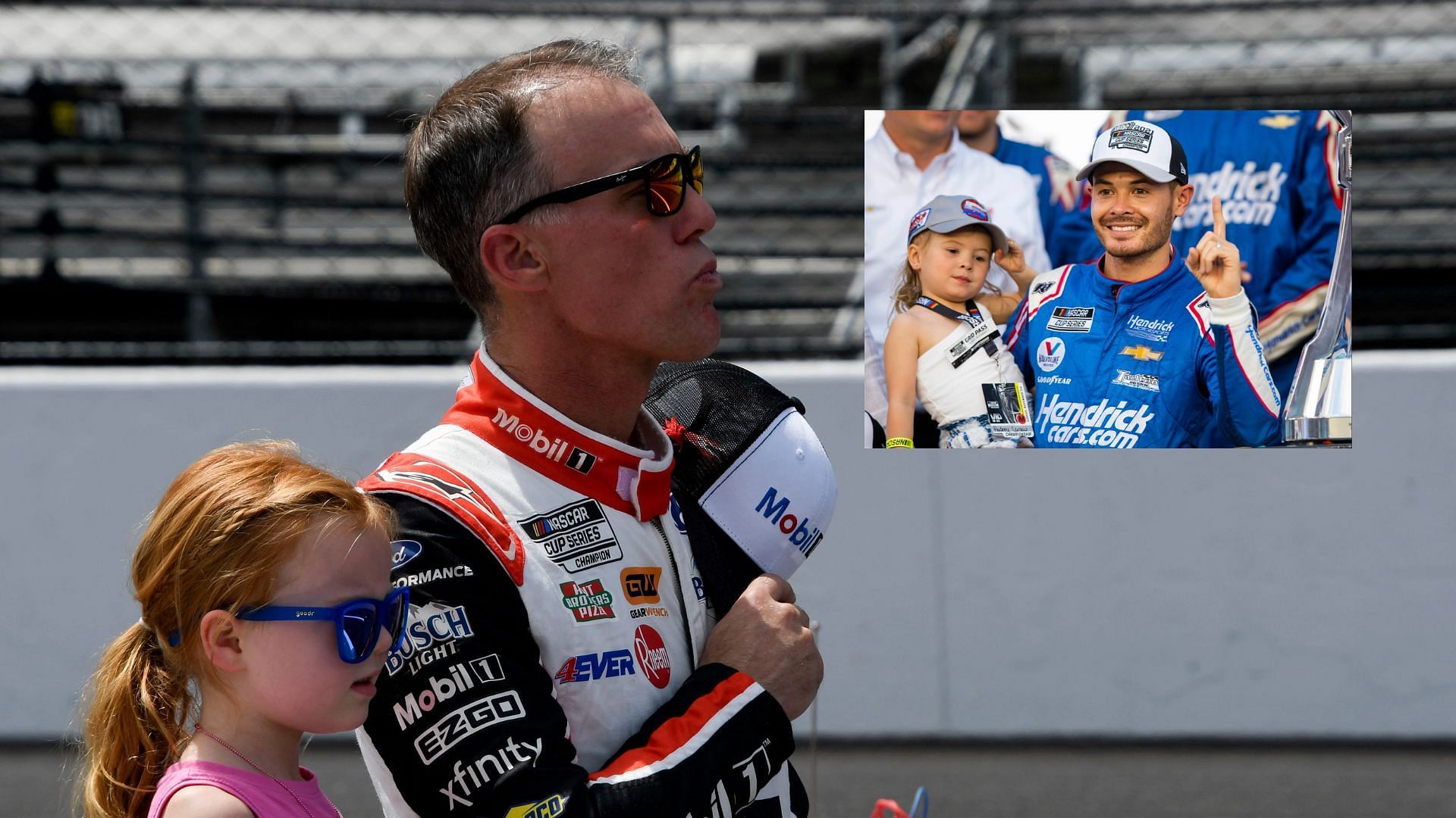 Kevin Harvick with his daughter, Kyle Larson with his daughter