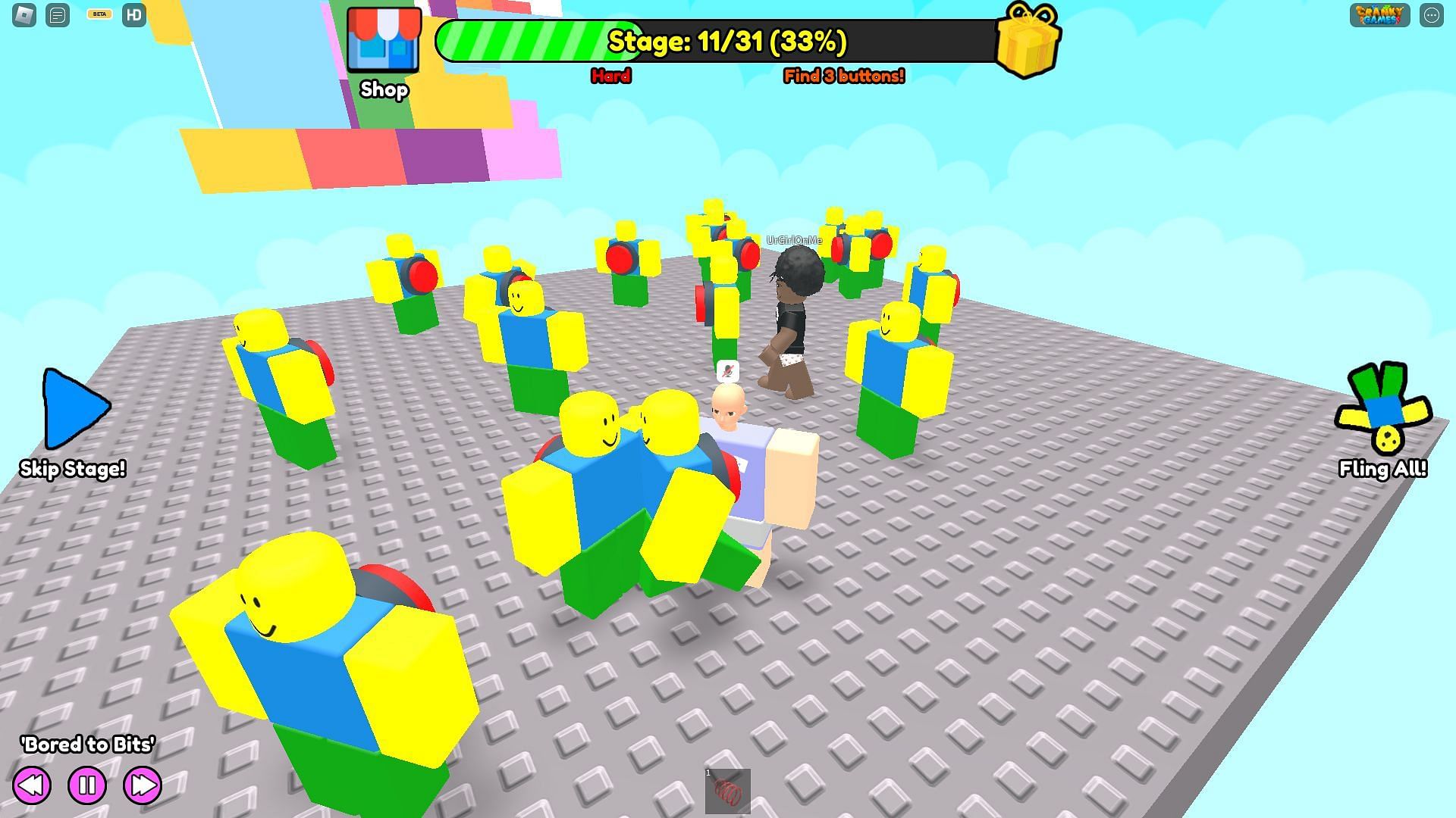 Gameplay screenshot from Find Buttons (Image via Roblox)