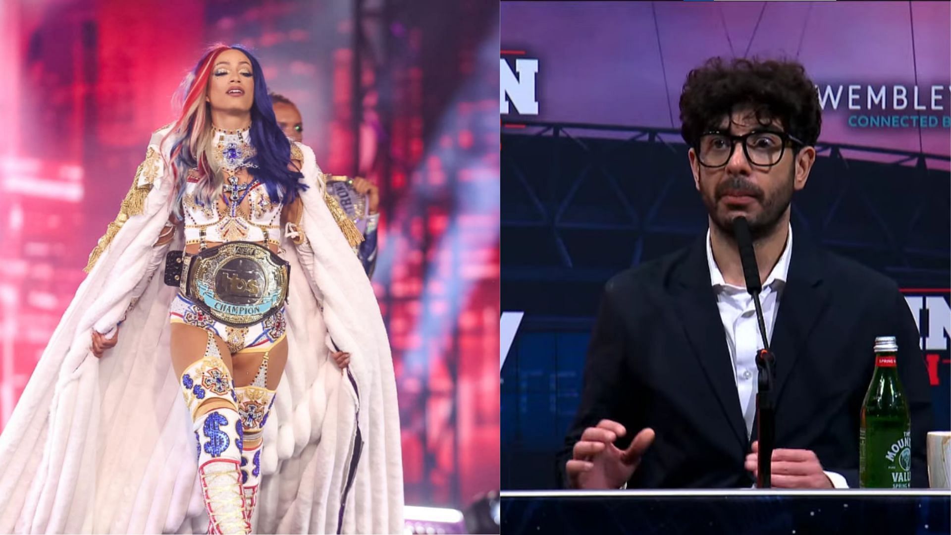 Mercedes Mon&eacute; and Tony Khan. (Image via AEW FB and AEW YT) 