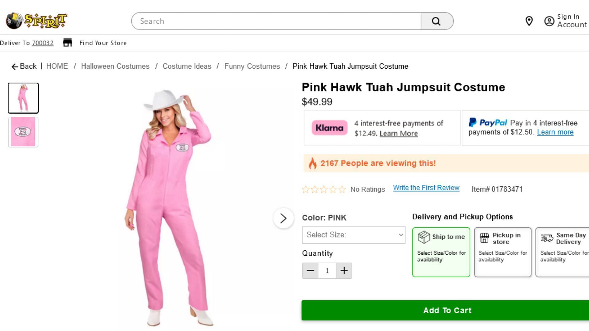 The pink jumpsuit retails for $49.99. (Image via Spirit Halloween)