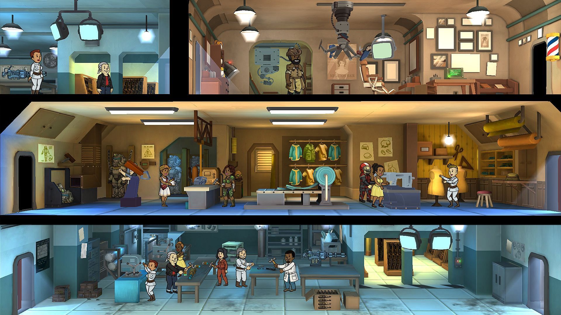 Maintaining resource areas on the upper floors helps to protect essential zones and is important to get the best layouts in Fallout Shelter. (Image via Bethesda Softworks LLC)