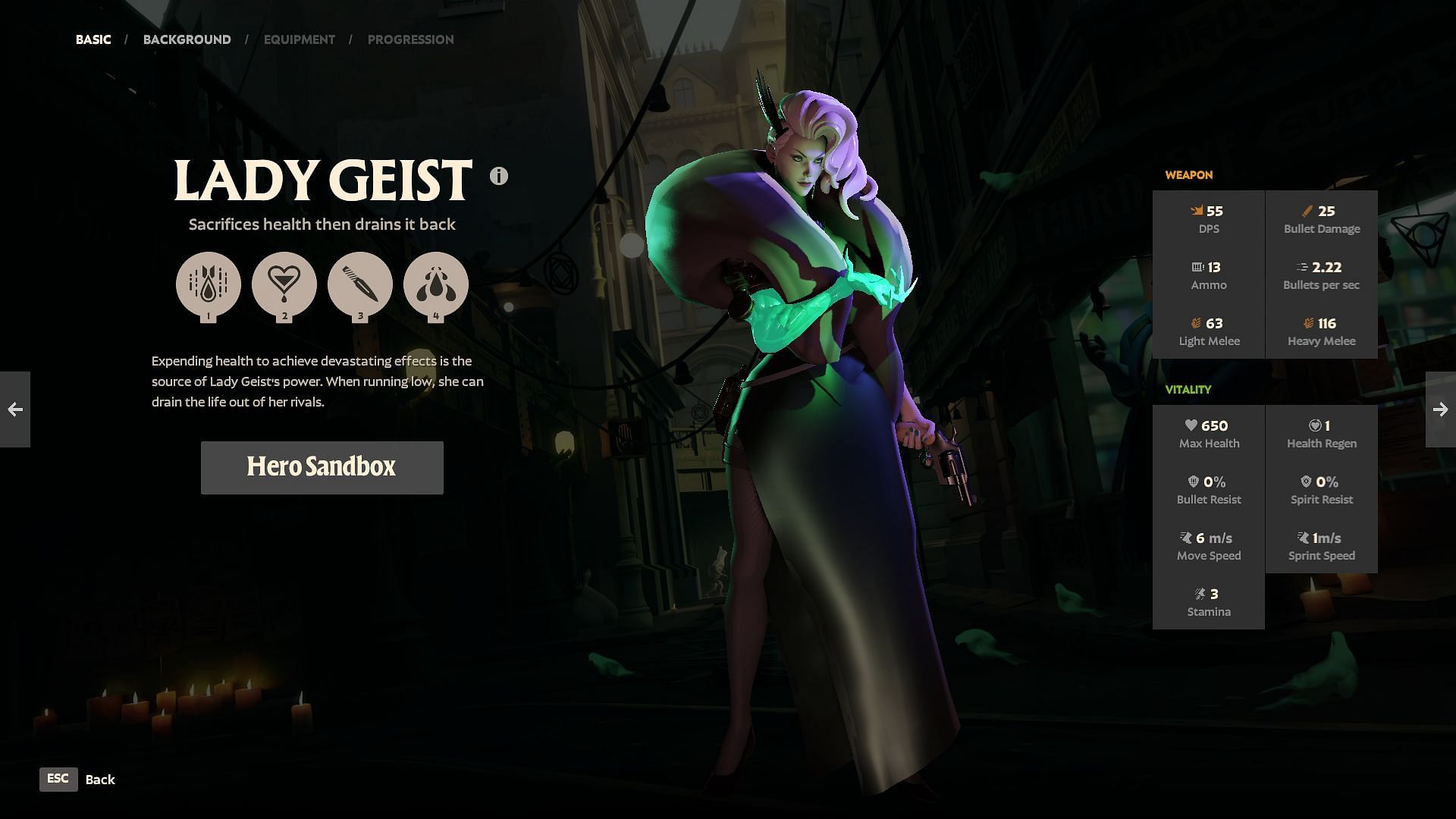 Lady Geist in-game stats (Image via Valve)