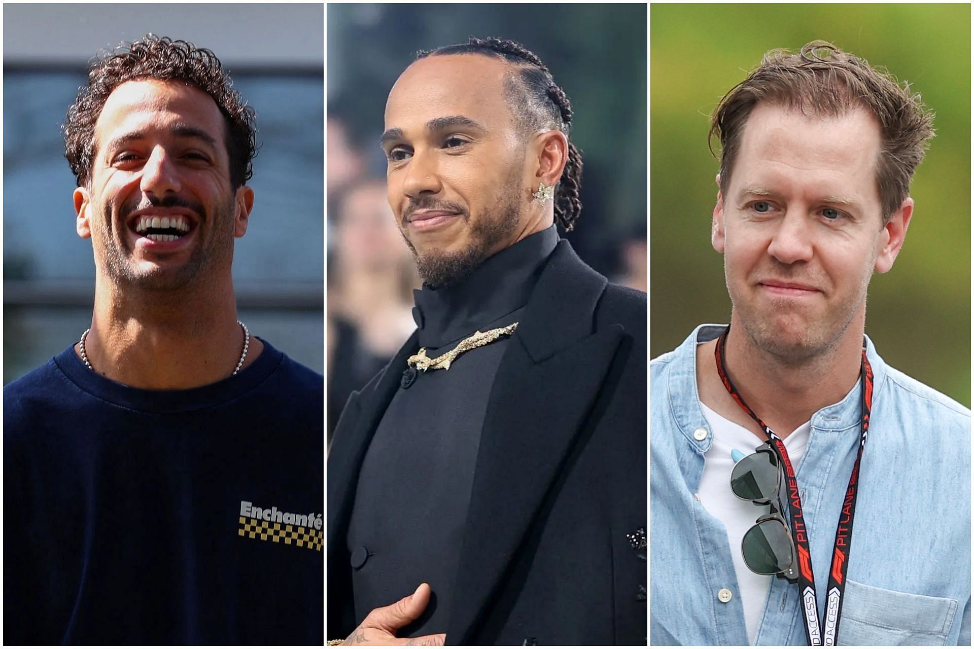 Daniel Ricciardo (L), Lewis Hamilton (C), and Sebastian Vettel (R) (Image via Getty)