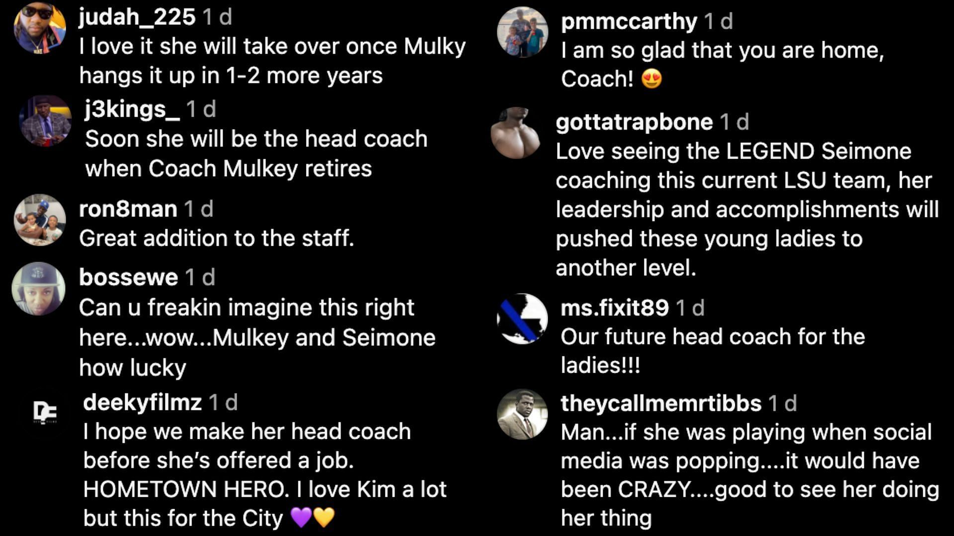 Fan reactions to coach Augustus (Credit: Instagram/@lsuwbkb)