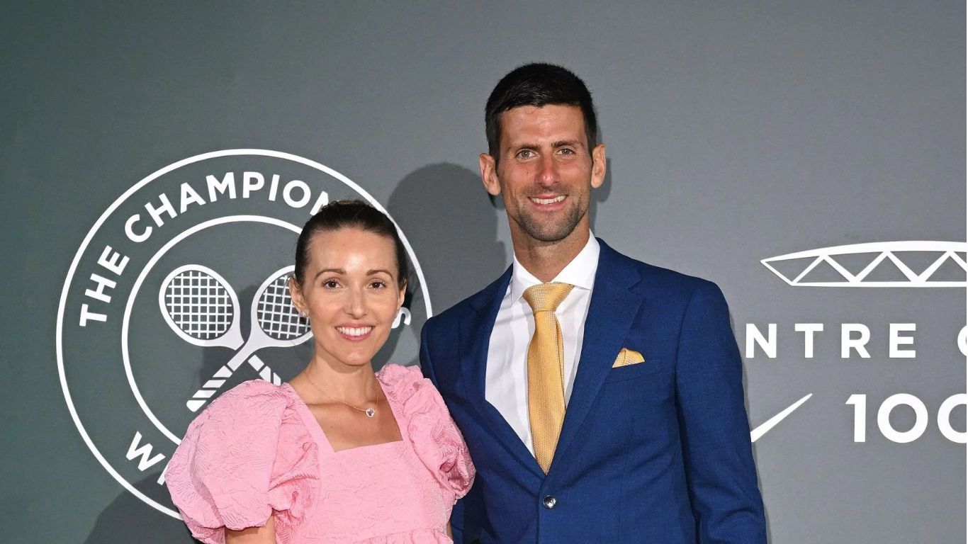 Novak Djokovic with wife Jelena Djokovic at the 2024 Wimbledon Championships (Source: Getty)