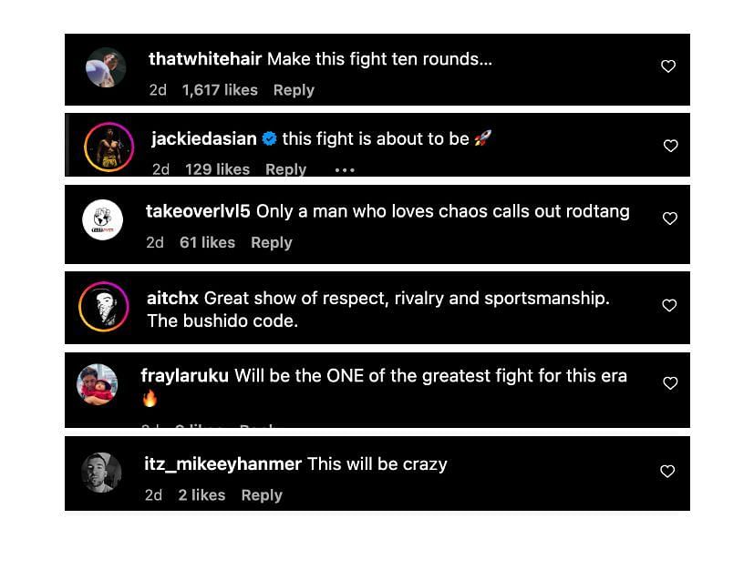 Screenshot of fans&#039; comments. [ONE Championship/Instagram, screenshot]