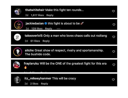 Screenshot of fans' comments. [ONE Championship/Instagram, screenshot]