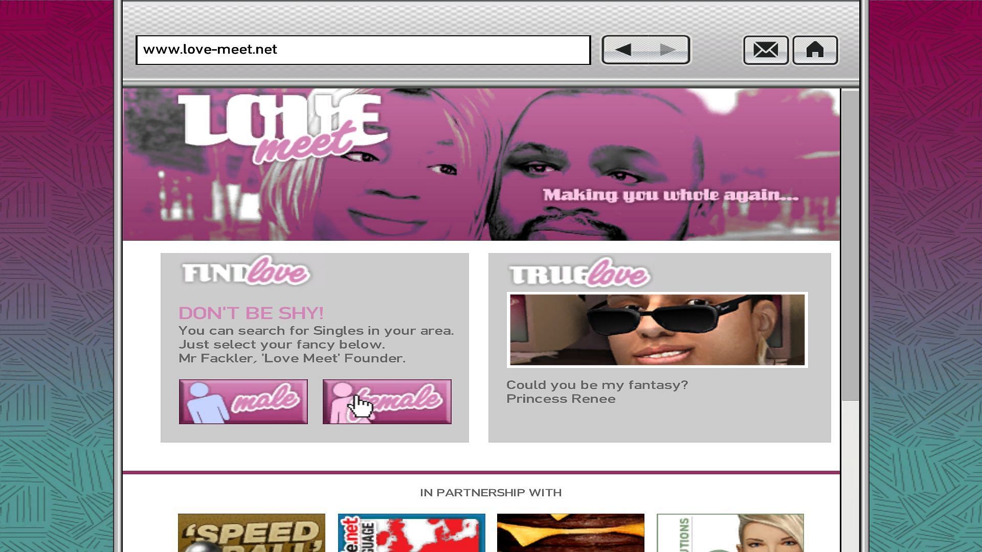 The homepage of the Love-Meet.net website (Image via Rockstar Games)