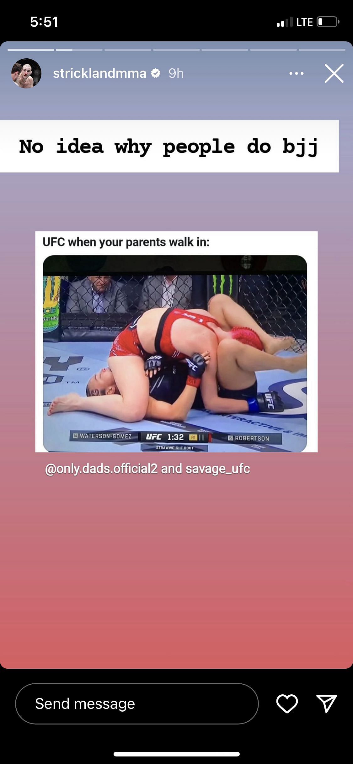 Screenshot of Sean Strickland&#039;s Instagram story