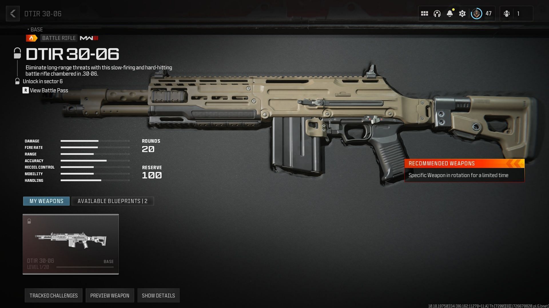 DTIR 30-06 battle rifle in WZ (Image via Activision)