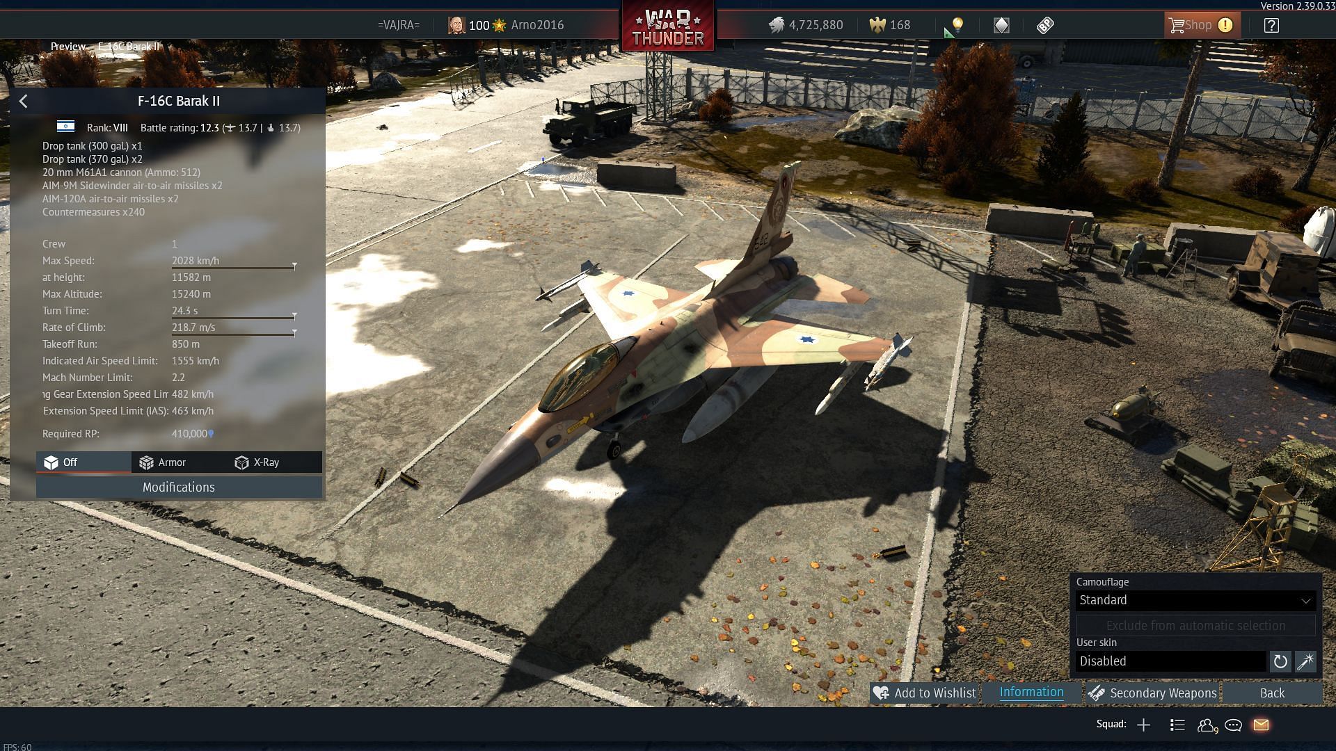 The F-16C Barak II is the latest addition to the Israeli tree (Image via Gaijin Entertainment)