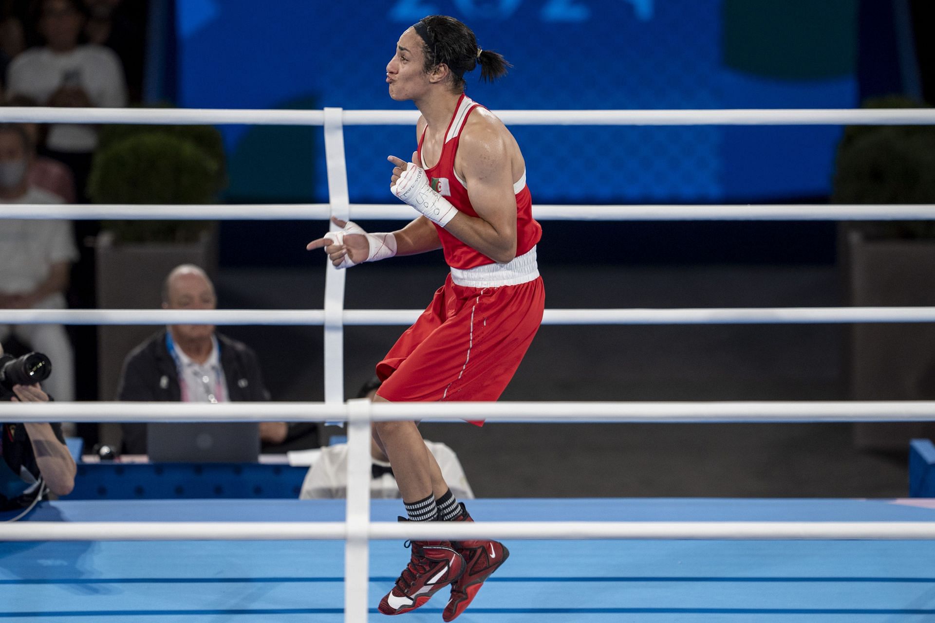 Imane Khelif celebrates her gold medal victory at the Paris Olympics 2024 [Image Source: Getty]