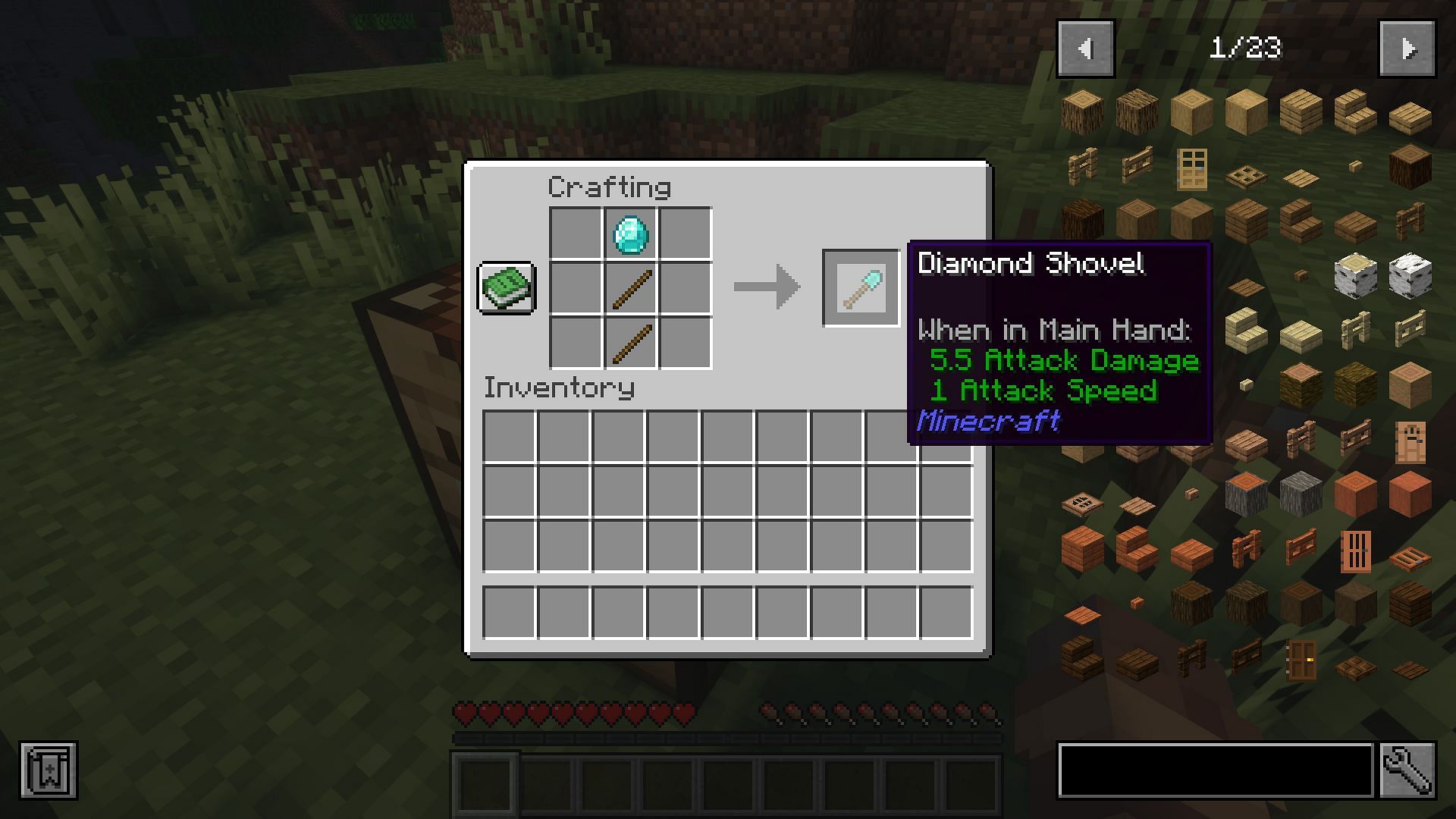 The crafting recipe for a shovel (Image via Mojang)