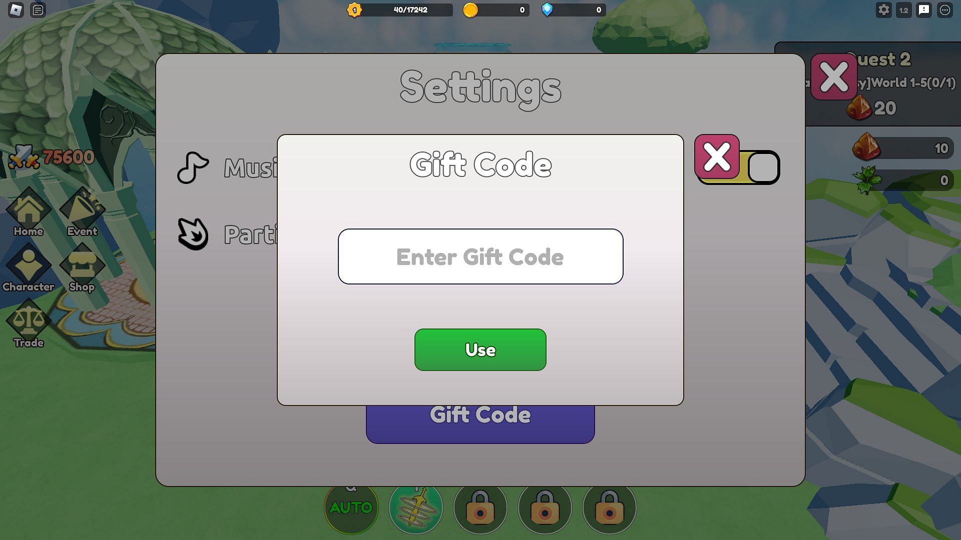 Redeem codes in Cultivation Simulator (Image via Roblox)