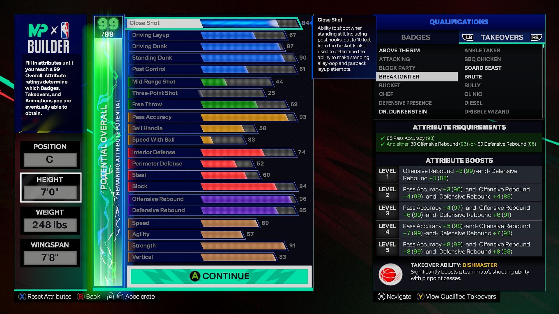 NBA 2K25 Center Build stats (Image via Visual Concepts)