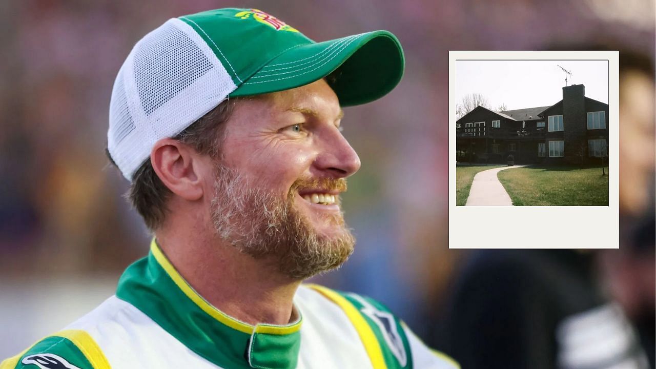 Dale Earnhardt Jr Lake Norman residence (Background Image credit Getty, Inset credit Dale Jr on Instagram)