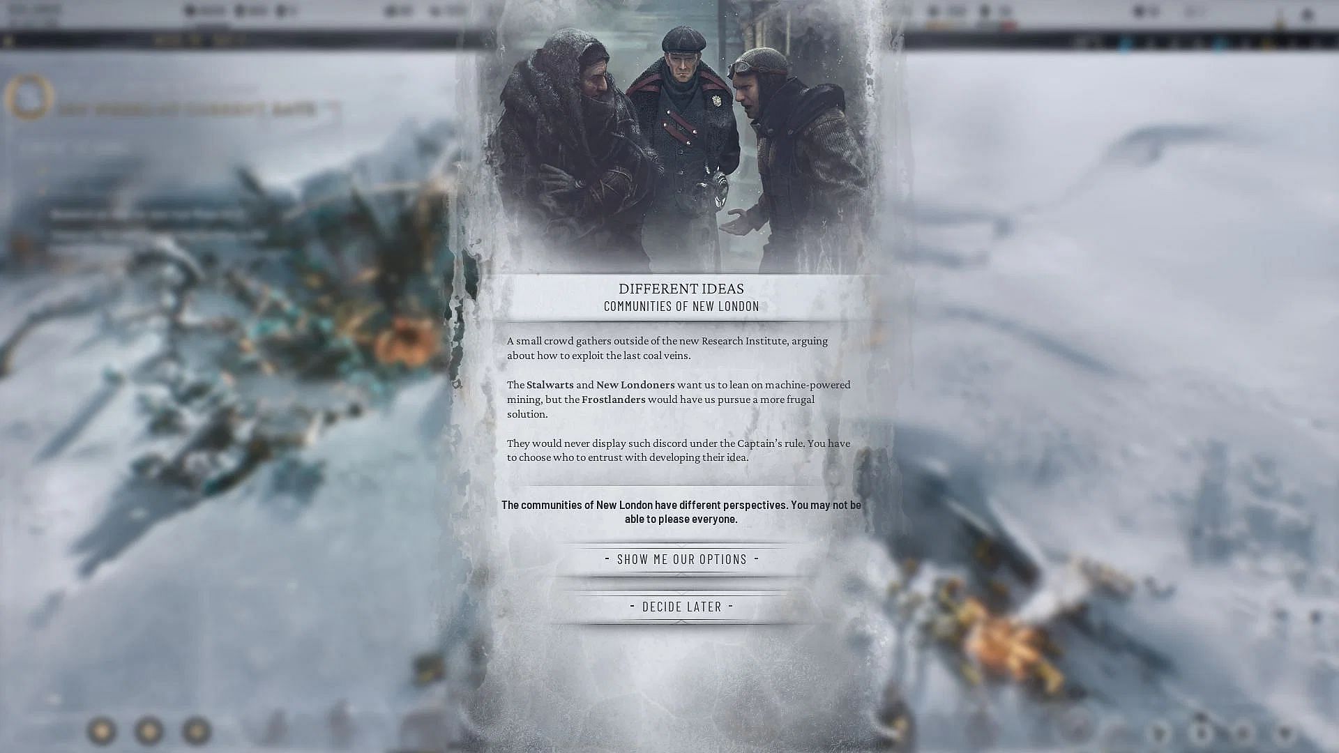 Knowing the best Ideas to Research First in Frostpunk 2 will help you expand your city&#039;s horizons (Image via 11 bit studios)