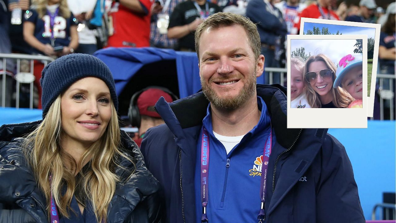 Amy Earnhardt and Dale Earnhardt Jr. (Background Image credit Imagn, Inset image credit - Amy Earnhardt on Instagram/@mrsamyearnhardt)