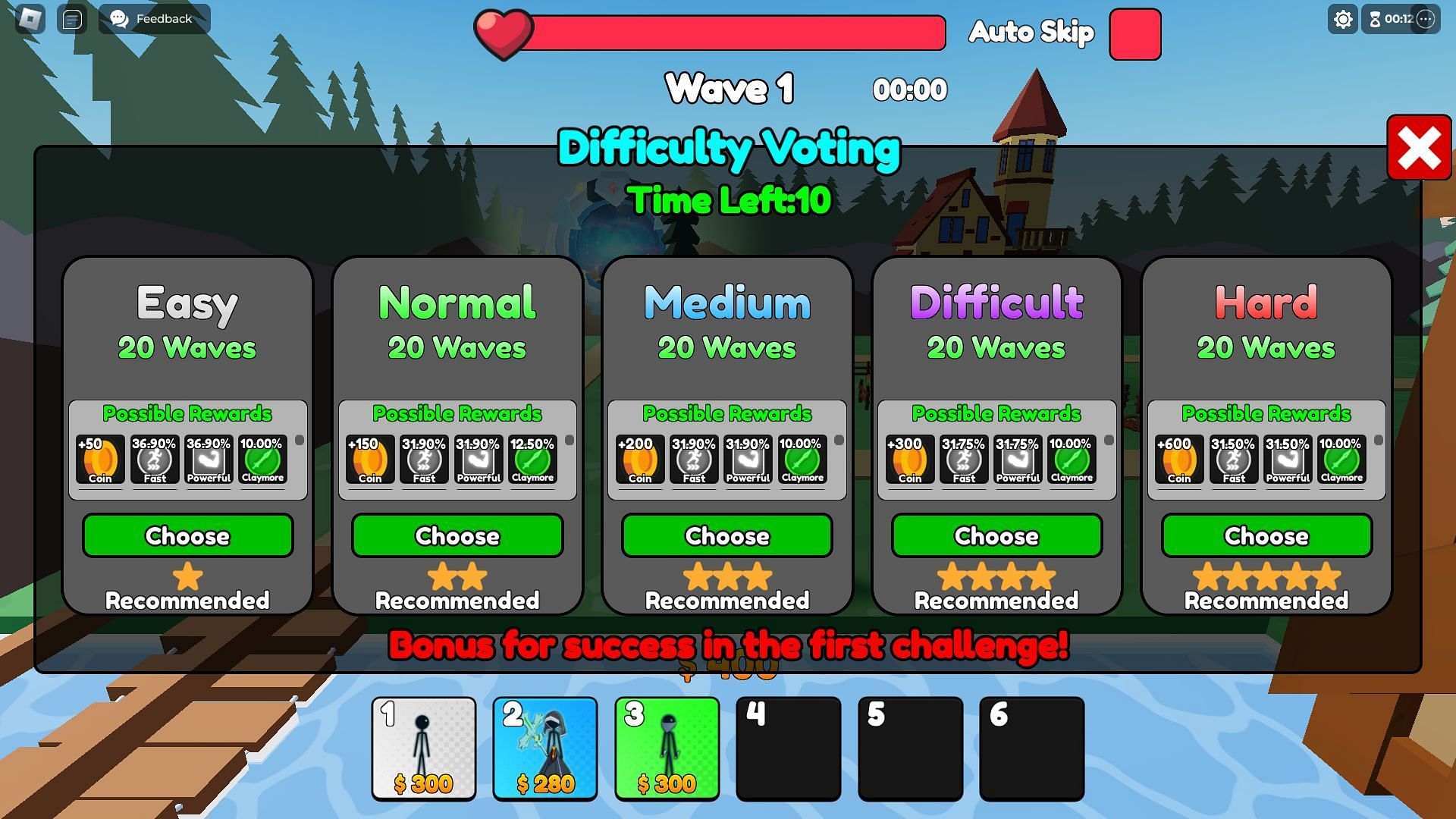 Select difficulty level based on your units (Image via Roblox)