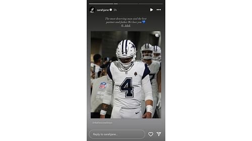 Dak Prescott's girlfriend Sarah Jane reacts to QB's new contract with the Cowboys [Image credit: @sarahjane IG]