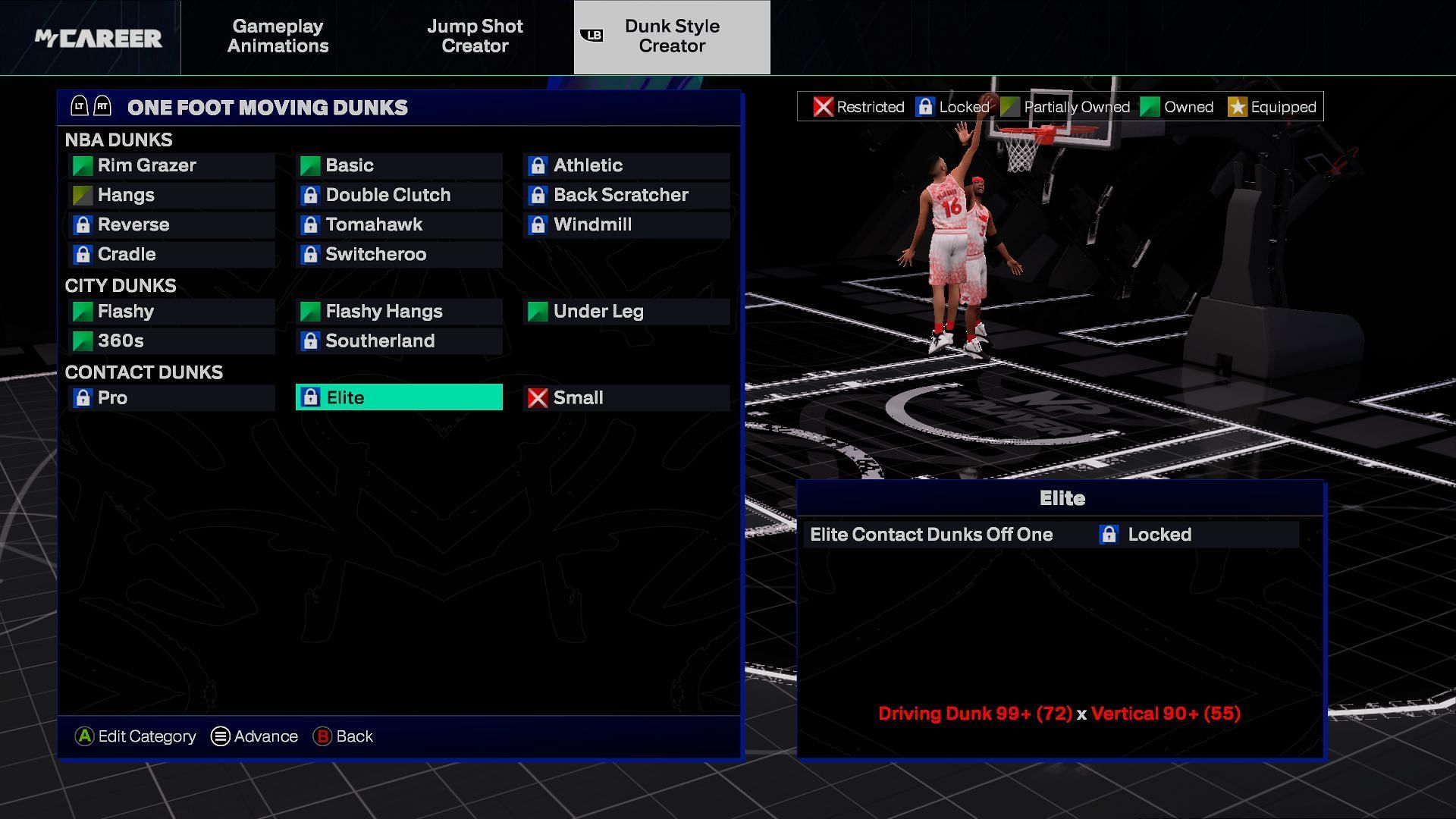 Elite One-Foot Moving Dunk requirements (Image via Visual Concepts)