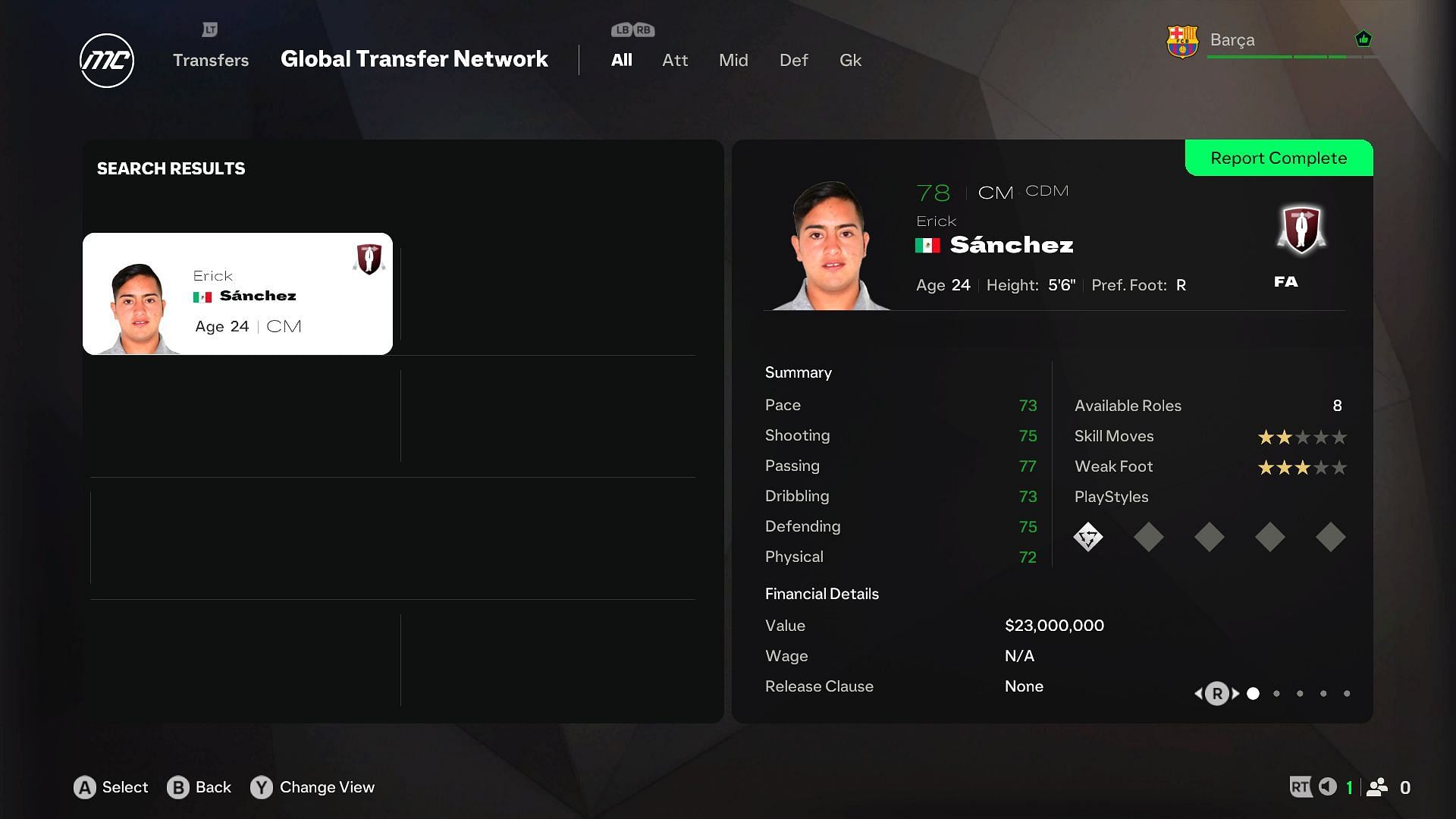 Sanchez&#039;s player profile (Image via EA)