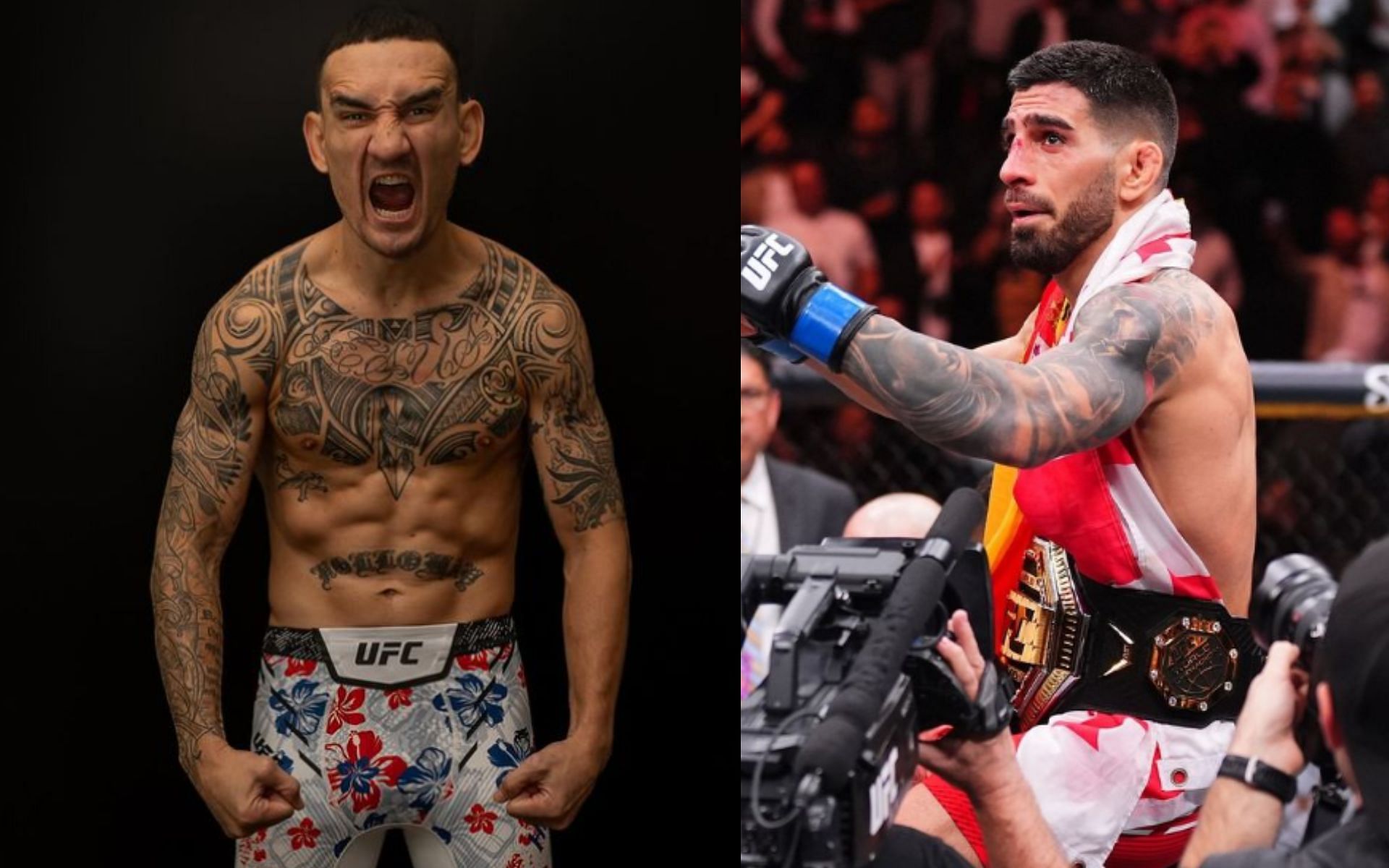 Former champion offers advise to Max Holloway (left) ahead of Ilia Topuria (right) clash[Images courtesy: @blessedmma and @iliatopuria on Instagram]