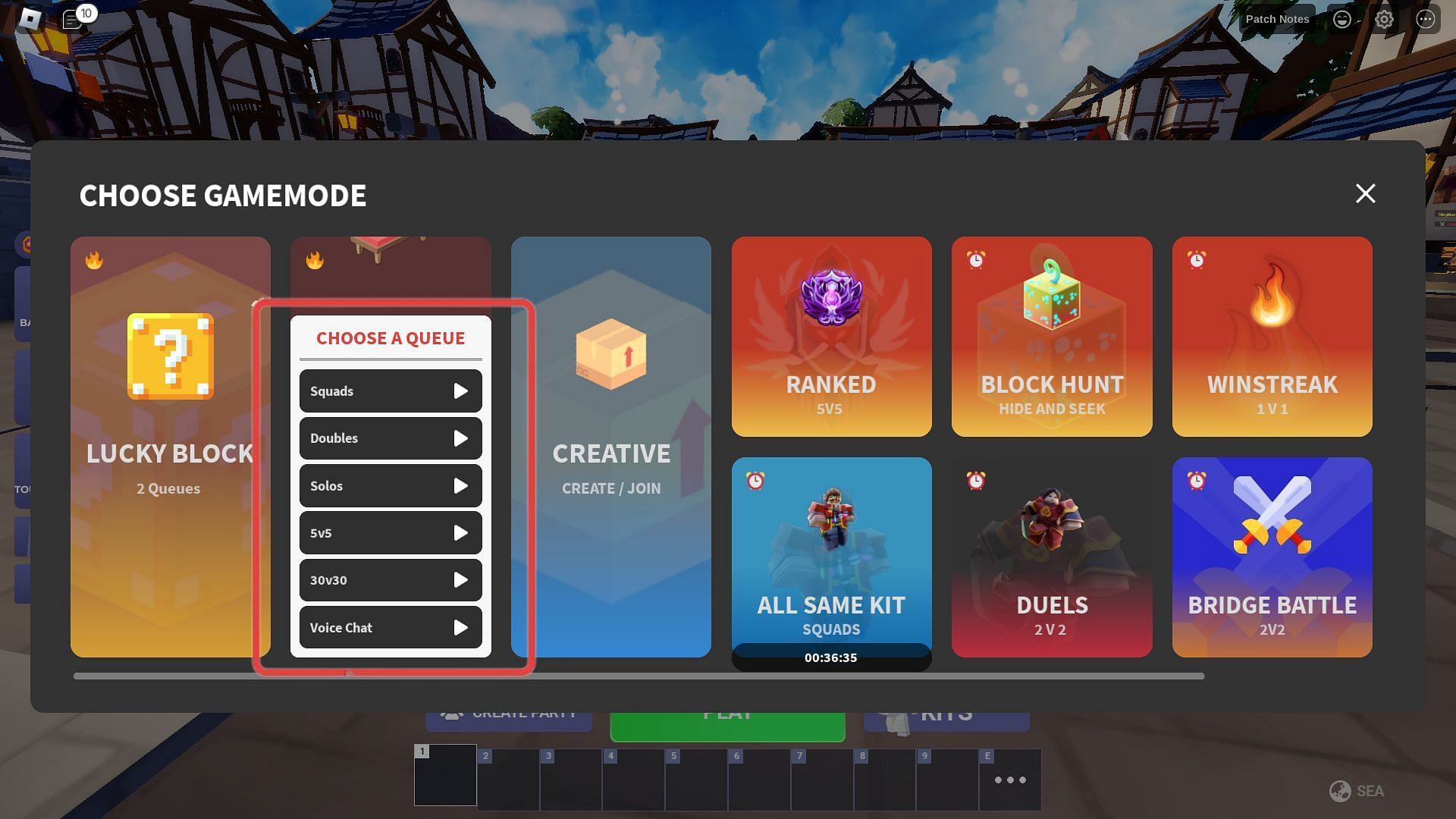 Classic mode selection menu (Image via Roblox)