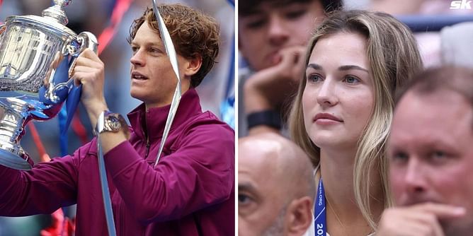 In Pictures: Jannik Sinner's girlfriend Anna Kalinskaya joins him in rare moment as the couple pose together with his US Open trophy