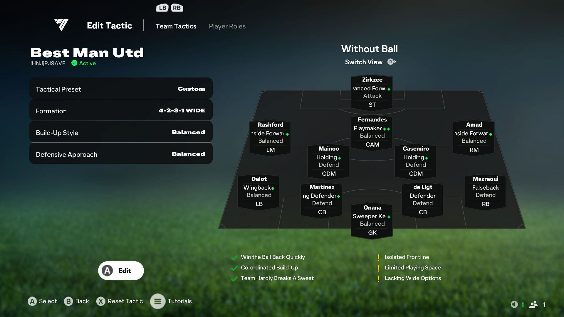 Custom Tactics for Manchester United (Image via EA)