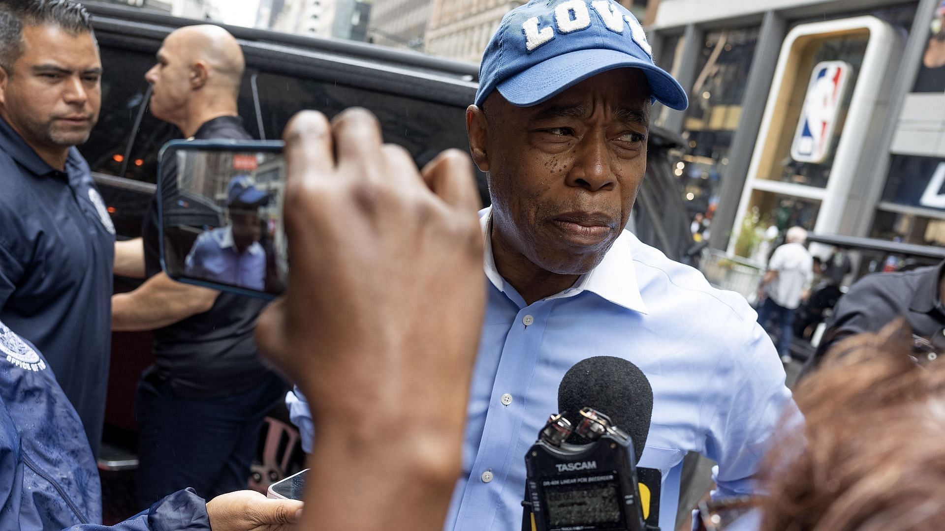 New York City Mayor Eric Adams attends the annual Labor Day Parade on September 7, 2024 in midtown Manhattan, New York City, New York. (Photo by Andrew Lichtenstein/Corbis via Getty Images)