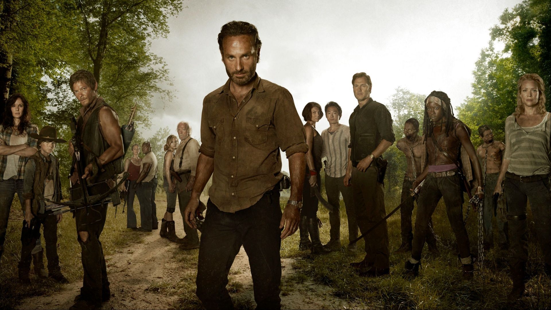 All major characters featured on the official cover image of The Walking Dead (Image via AMC)