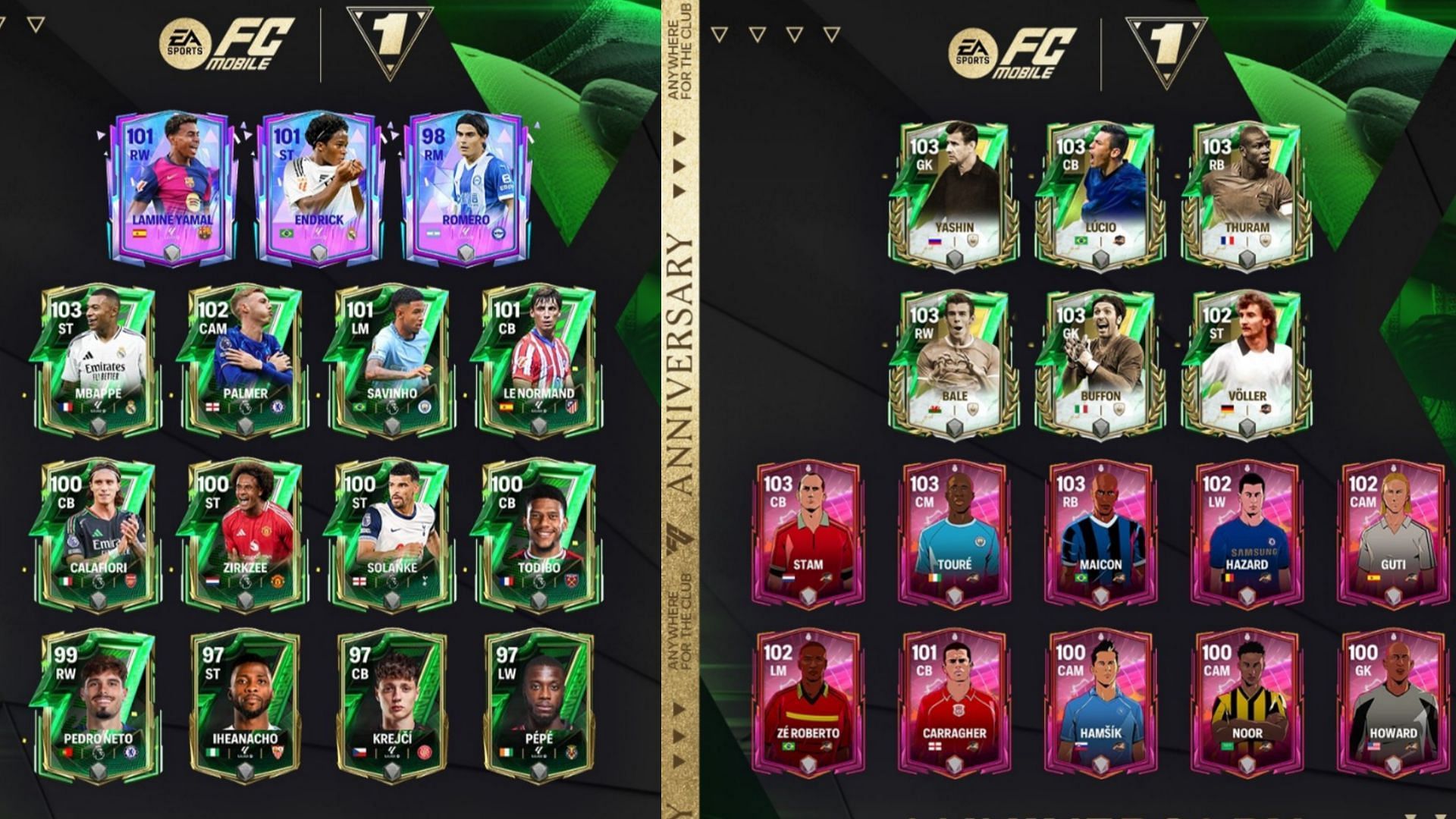 EA FC Mobile First Anniversary promo cards feature youngsters and legends of the sport (Image via EA Sports) 