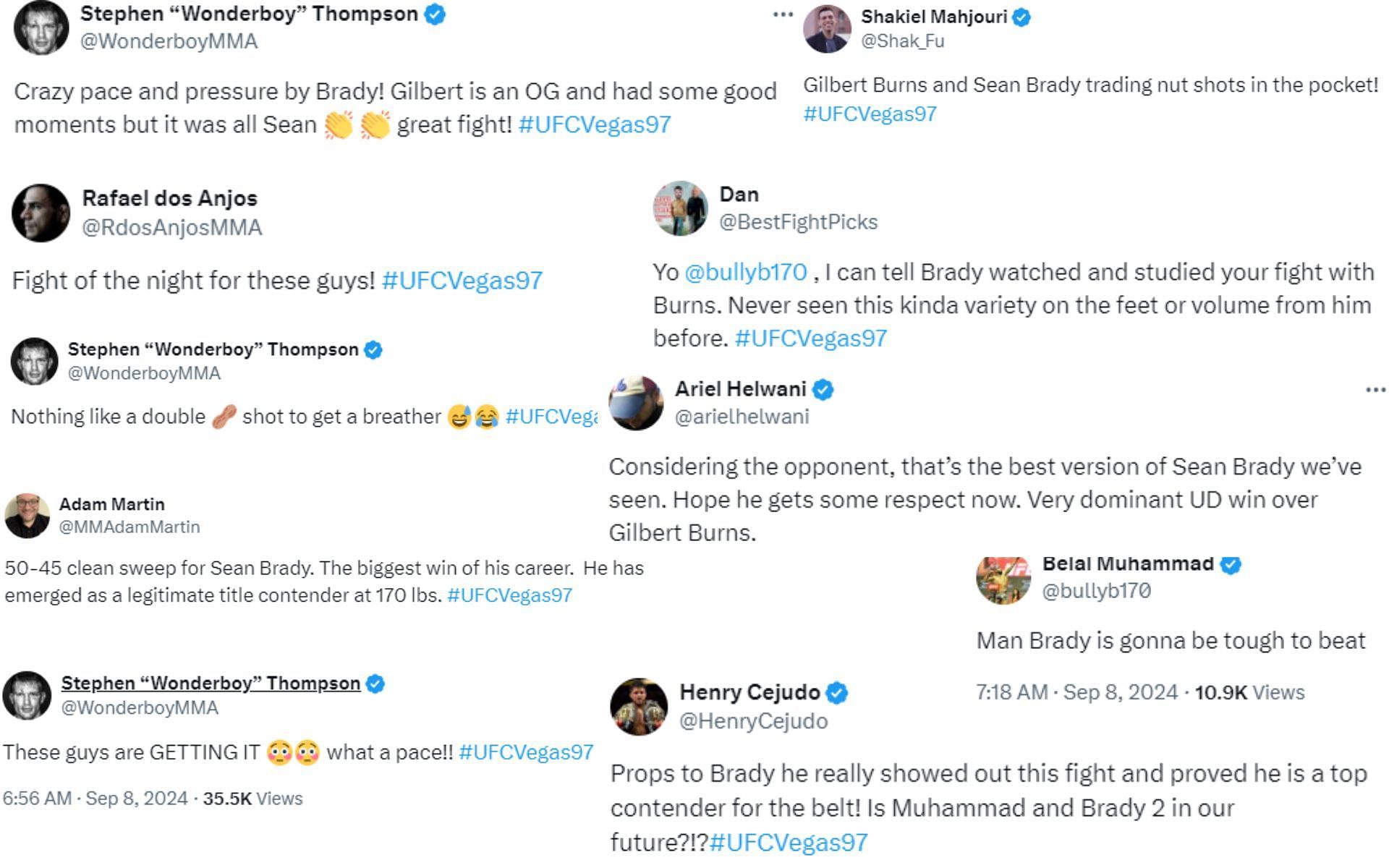 MMA world reacts to Sean Brady vs. Gilbert Burns