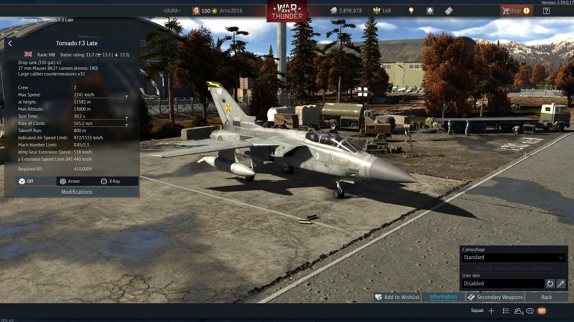 The Tornado F.3 Late in War Thunder (Image via Gaijin Entertainment)