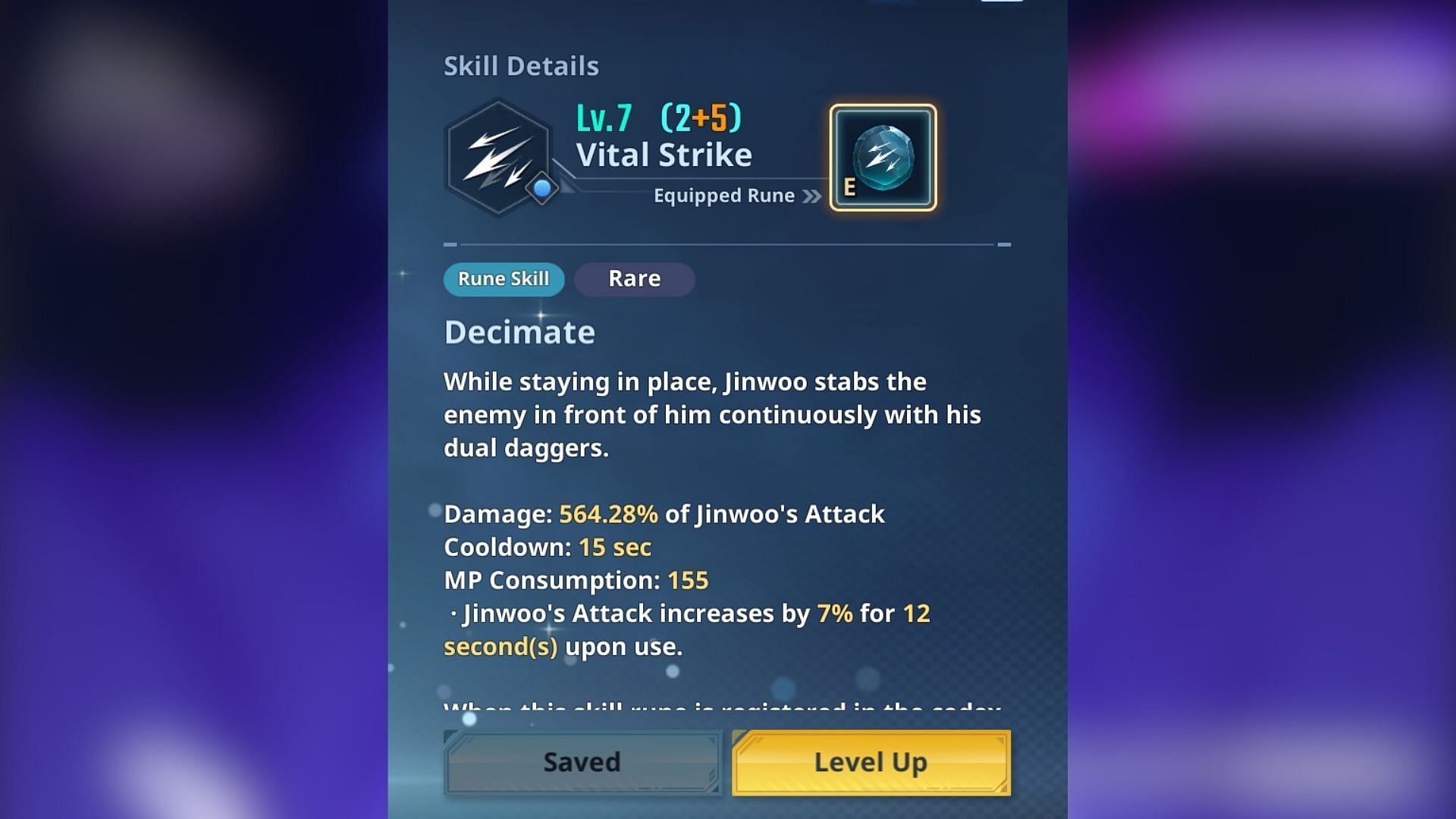 Vital Strike skill with Decimate Rune. (Image via Netmarble)