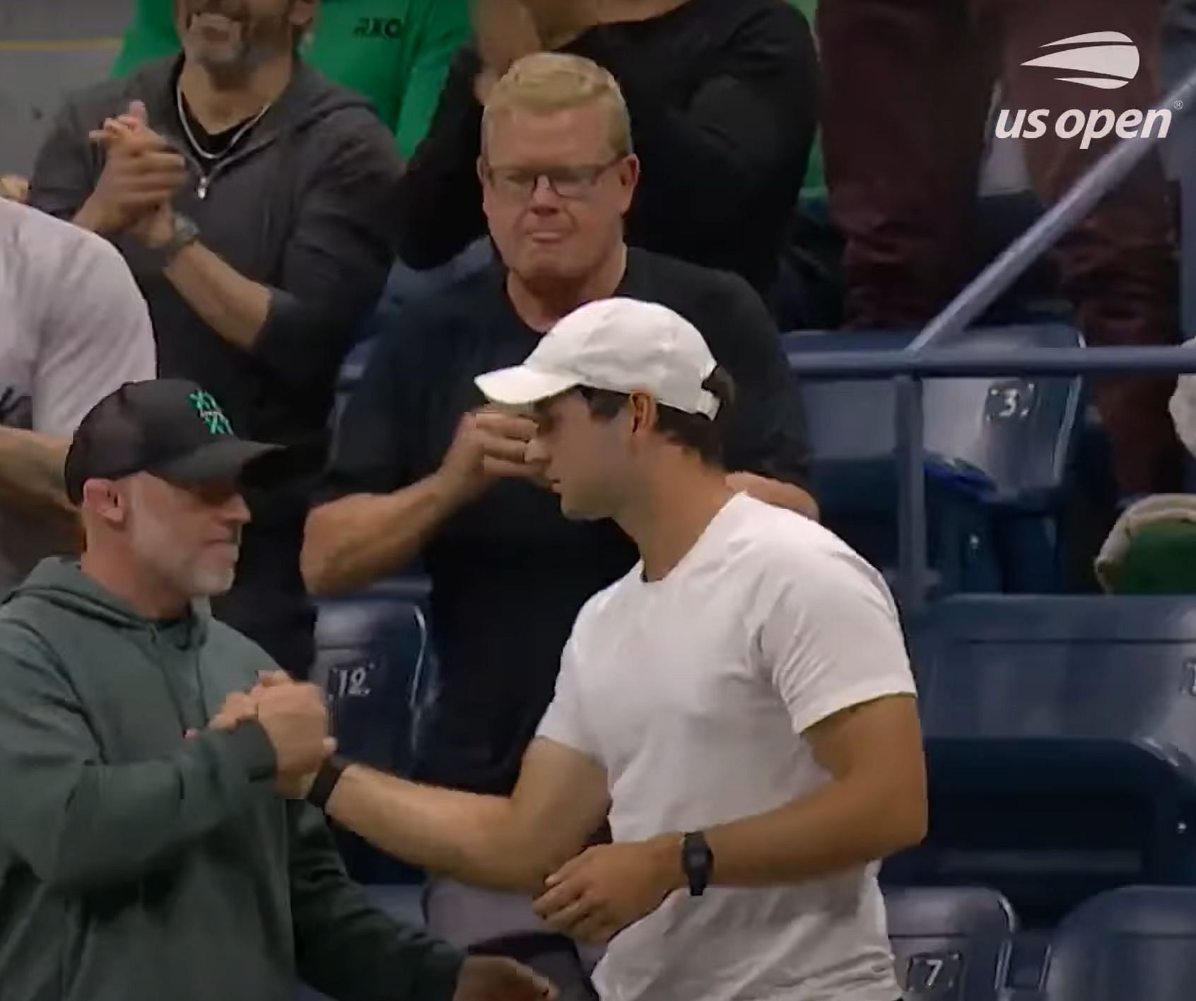 Aryna Sabalenka&#039;s coach Anton Dubrov (R) and fitness coach Jason Stacy (L) pictured at the 2024 US Open - Source: US Open Tennis Championships YouTube