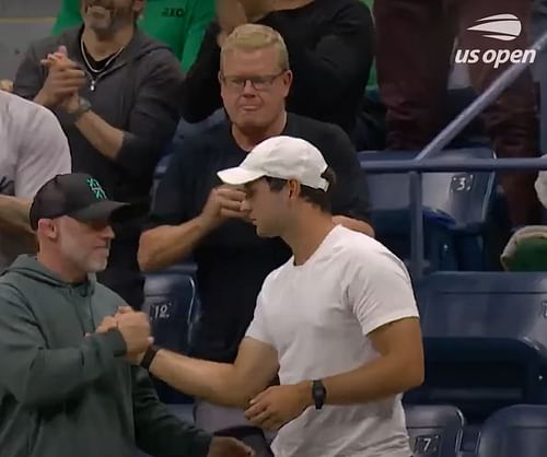 Aryna Sabalenka's coach Anton Dubrov (R) and fitness coach Jason Stacy (L) pictured at the 2024 US Open - Source: US Open Tennis Championships YouTube