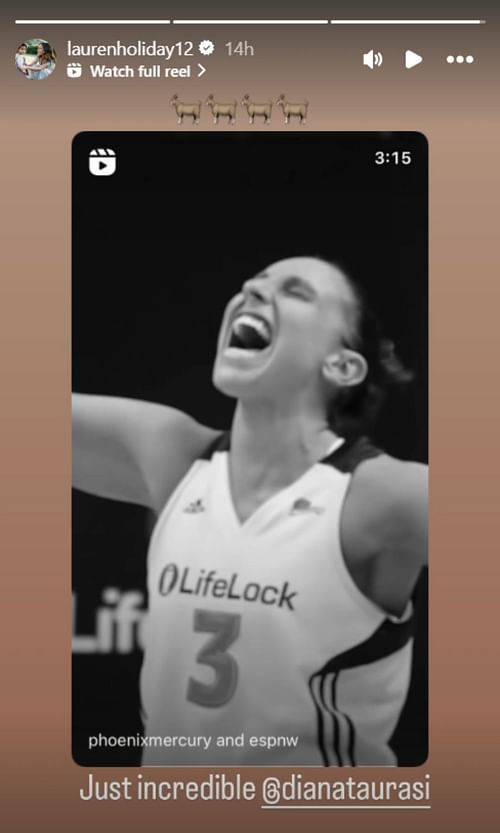 Lauren Holiday reacts to Diana Taurasi tribute (Image: @laurenholiday12 IG)