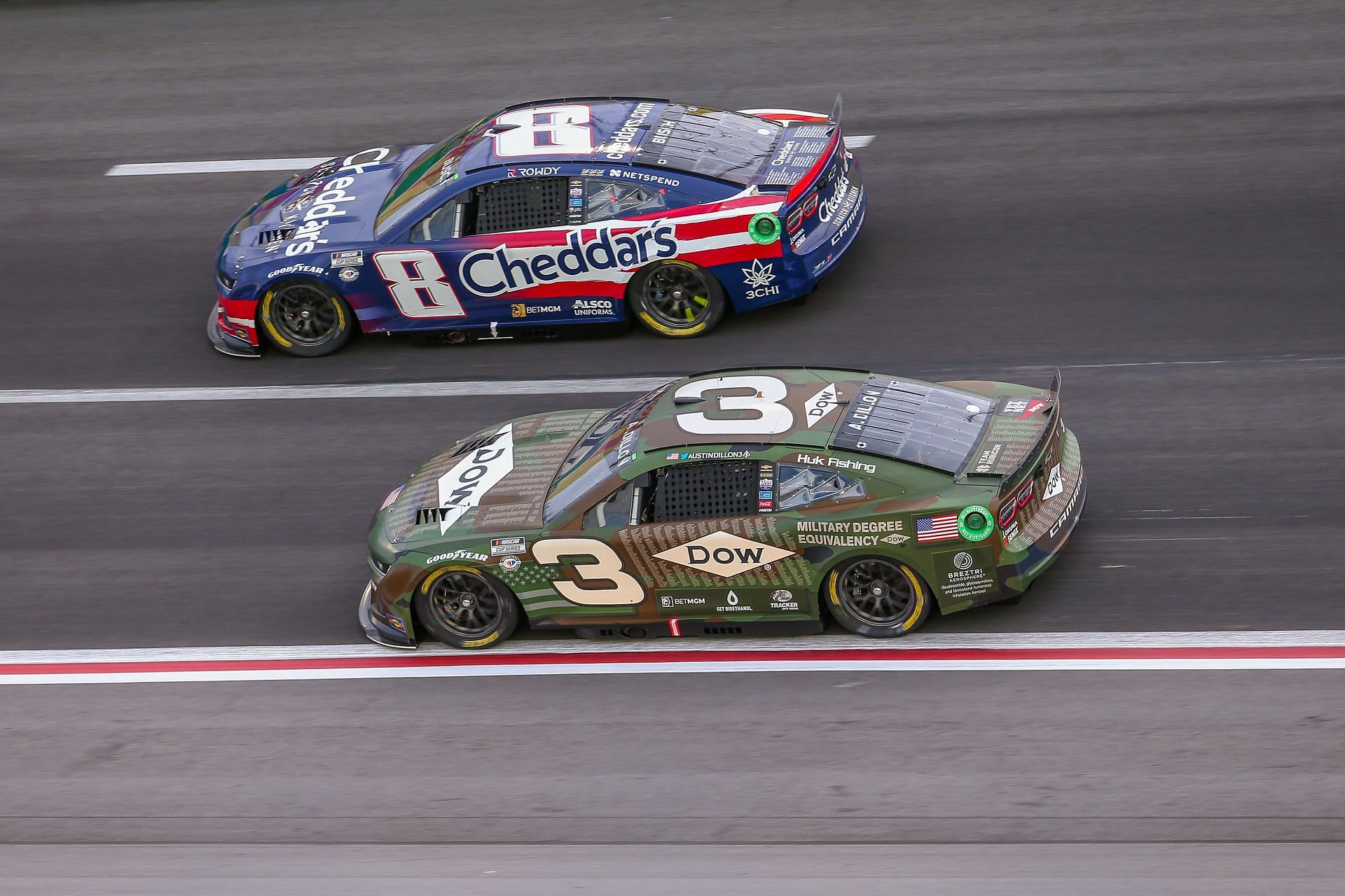 Kyle Busch passes Austin Dillon during the NASCAR Cup Series Quaker State 400 on July 9, 2023 at Atlanta Motor Speedway in Atlanta, GA. ( Source - Getty )