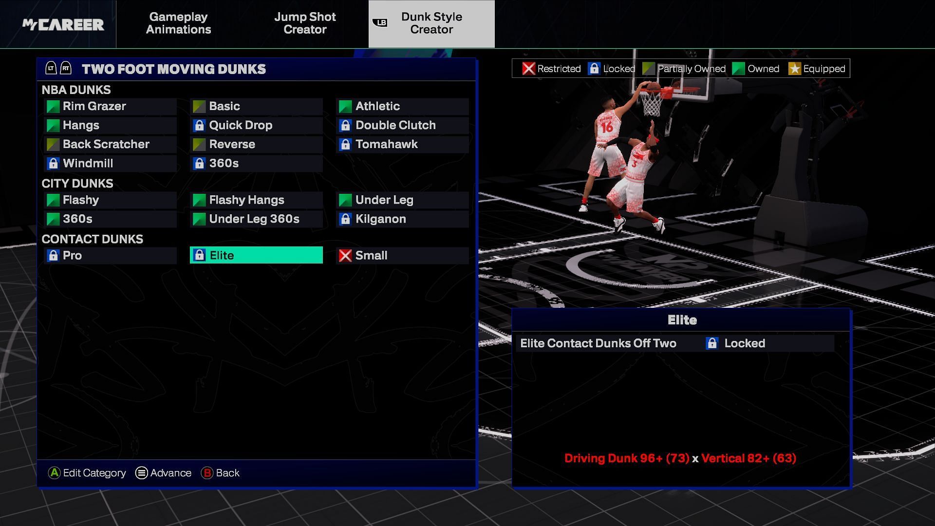 Elite Two-Foot Moving Dunk requirements (Image via Visual Concepts)