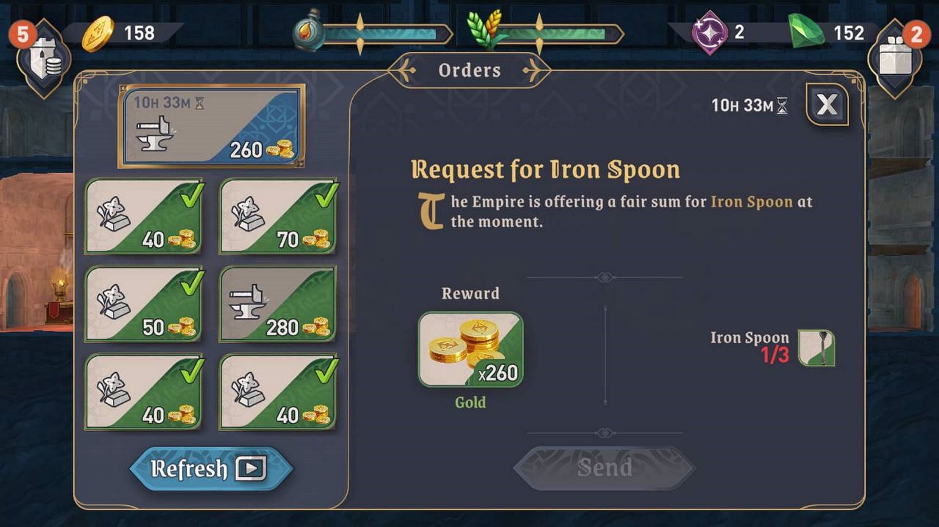 Earning 260 Gold coins by selling three Iron spoons (Image via Bethesda Softworks)