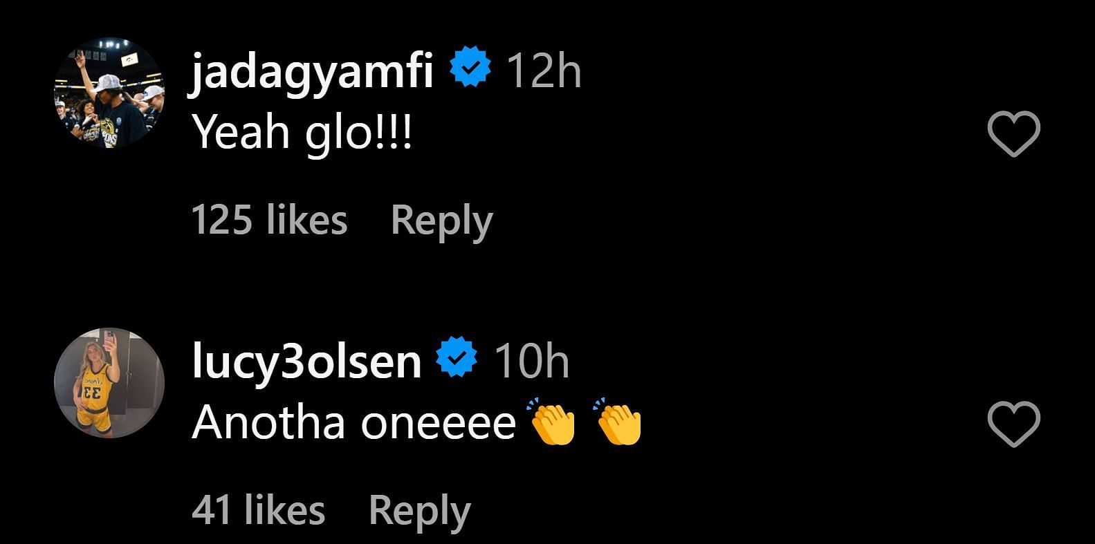 Jada Gyamfi and Lucy Olsen commented on Hannah&#039;s IG post