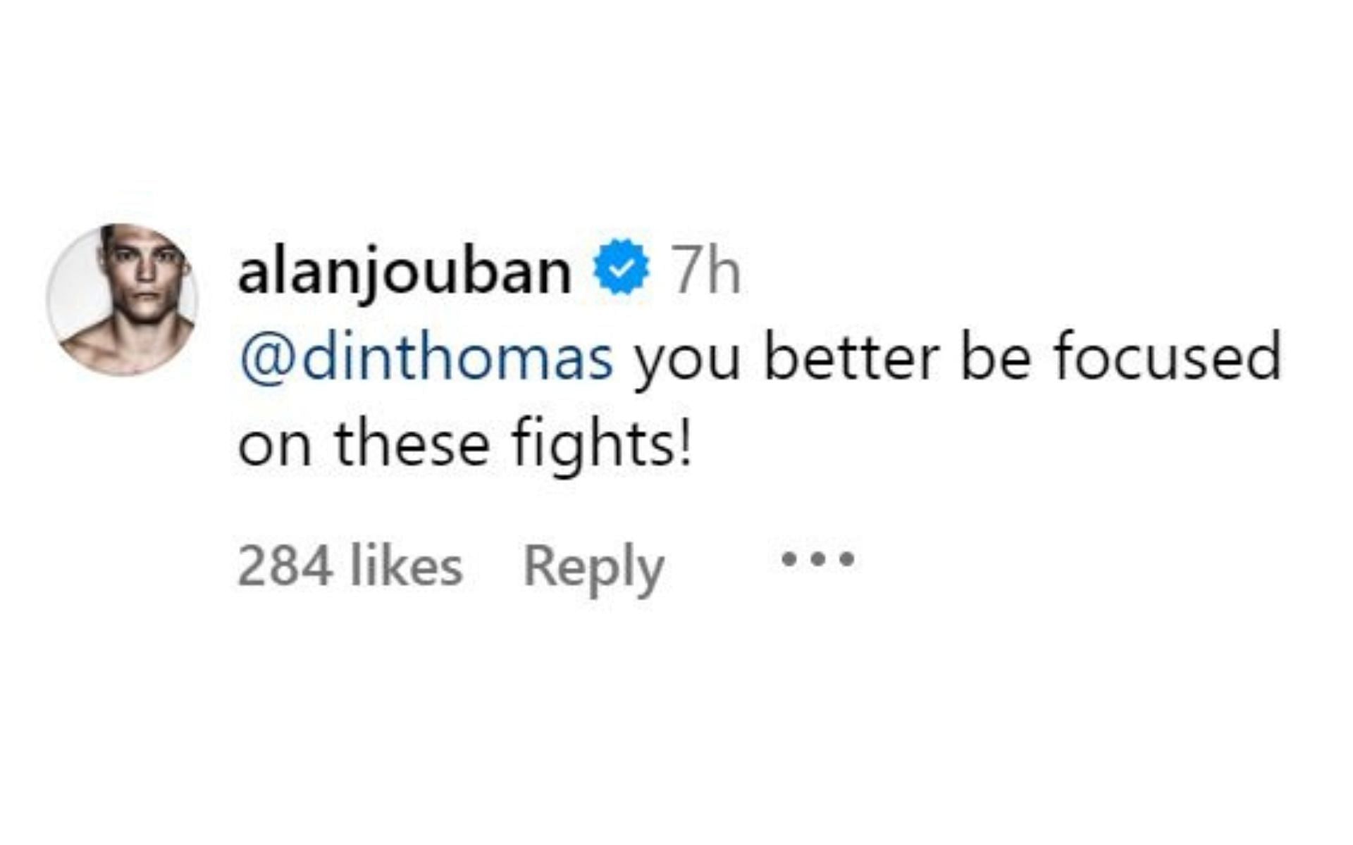 Alan Jouban&#039;s comment. [Image credit: @espnmma on Instagram]